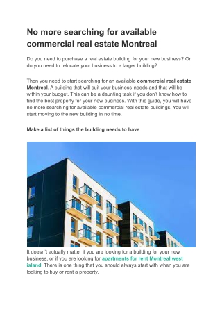 No more searching for available commercial real estate Montreal