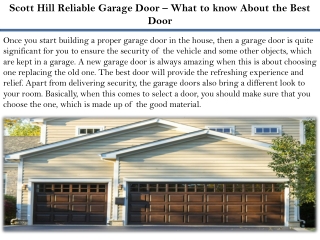 Scott Hill Reliable Garage Door – What to know About the Best Door