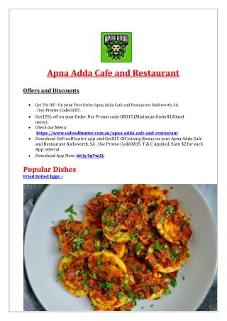 5% Off - Apna Adda Cafe and Restaurant Menu Nailsworth, SA