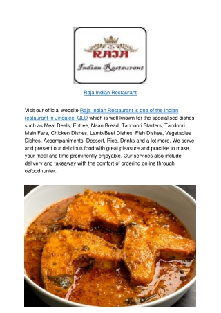 5% Off - Raja Indian Restaurant Jindalee Menu,QLD