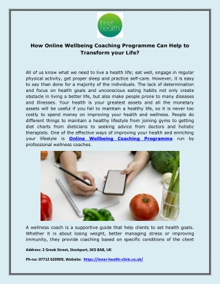 How Online Wellbeing Coaching Programme Can Help to Transform your Life?