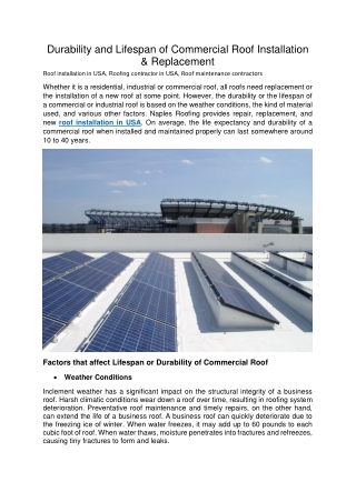 Durability and Lifespan of Commercial Roof Installation & Replacement