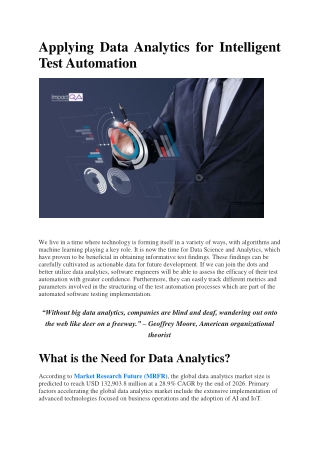 Applying Data Analytics for Intelligent Test Automation