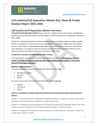 Cell IsolationCell Separation Market Growth, Industry Trends, and Statistics