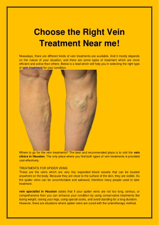 Choose the Right Vein Treatment Near me!
