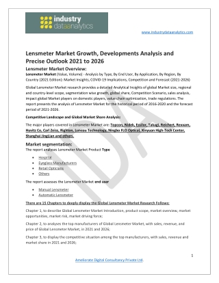 Lensmeter Market  Revenue Analysis and Industry Forecast, 2021 to 2026