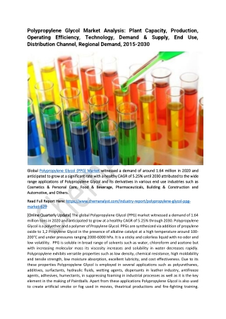 Polypropylene Glycol (PPG) Market Size, Share, Scope, Value, Trends, 2030