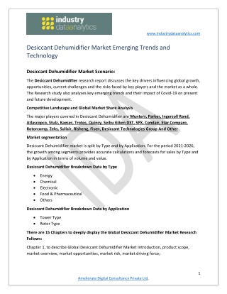 Desiccant dehumidifier market Analysis, Historic Data and Forecast 2021-2026