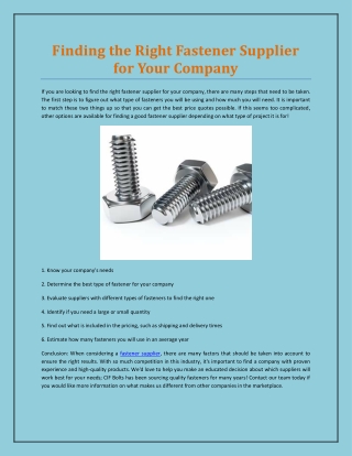 Finding the Right Fastener Supplier for Your Company