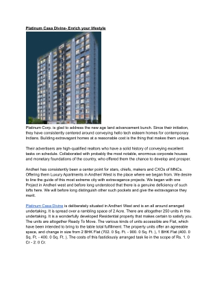 Platinum Casa Divine- Enrich your lifestyle