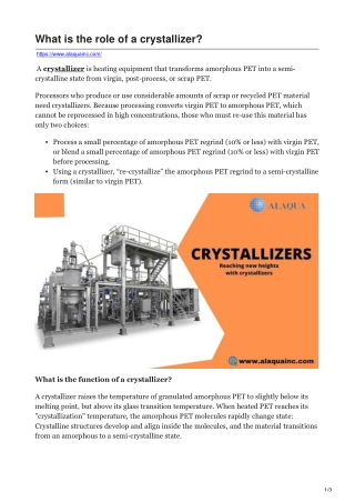 What is the role of a crystallizer-ALAQUA