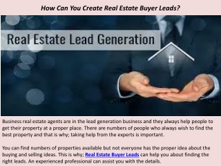 How Can You Create Real Estate Buyer Leads?