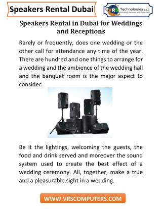 Speakers Rental in Dubai for Weddings and Receptions