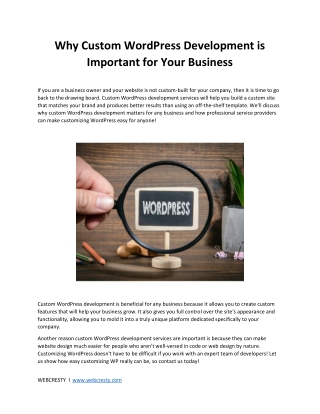 Why Custom WordPress Development is Important for Your Business