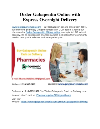 Order Gabapentin Online with Express Overnight Delivery
