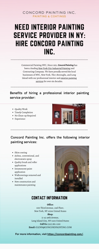 Need interior painting service provider in NY: Hire Concord Painting Inc.