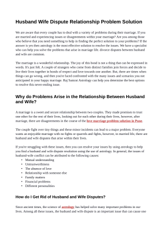 Husband Wife Dispute Relationship Problem Solution