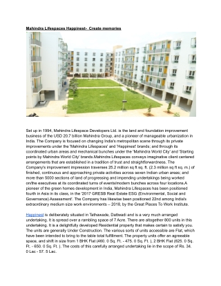 Mahindra Lifespaces Happinest-  Create memories