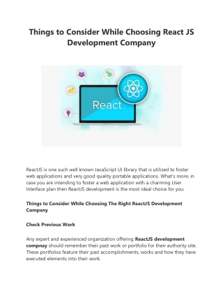 Things to Consider While Choosing React JS Development company