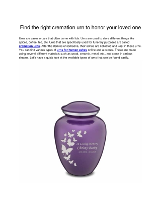 Find the right cremation urn to honor your loved one