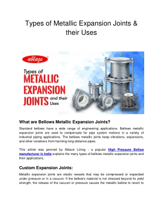 Types of Metallic Expansion Joints & their Uses