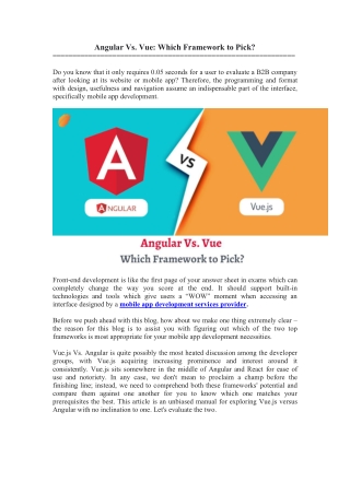Angular Vs. Vue Which Framework to Pick