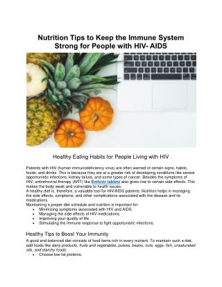 Nutrition Tips to Keep the Immune System Strong for People with HIV- AIDS