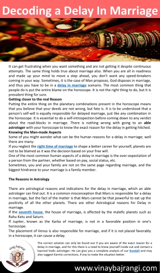 Delay in Marriage