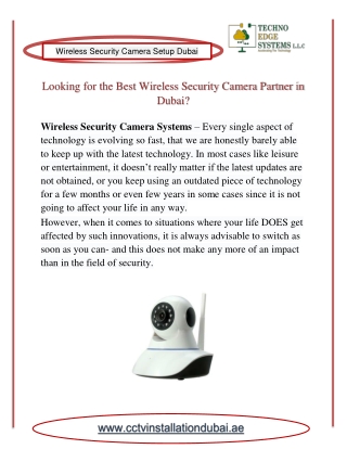 Looking for the Best Wireless Security Camera Partner in Dubai?