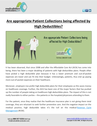 Are appropriate Patient Collections being affected by High Deductibles?