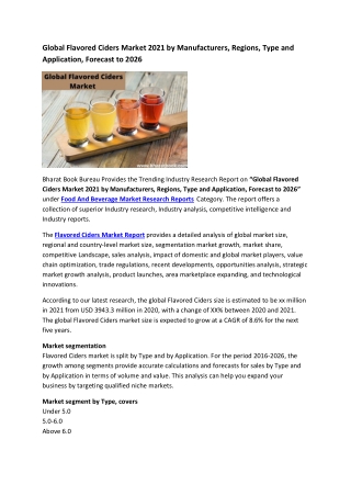 Global Flavored Ciders Market Research Report 2021-2026