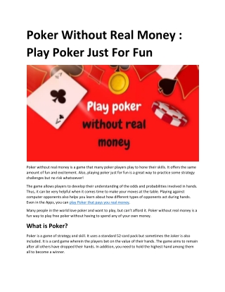 Poker Without Real Money - Play Poker Just For Fun