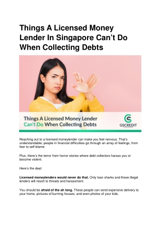 A Licensed Money Lender In Singapore