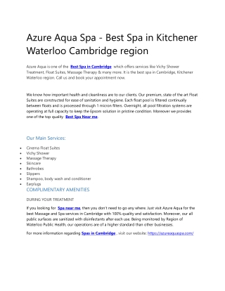 Azure Aqua Spa - Best Spa in Kitchener Waterloo Cambridge region