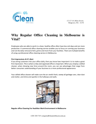 Why Regular Office Cleaning in Melbourne is Vital