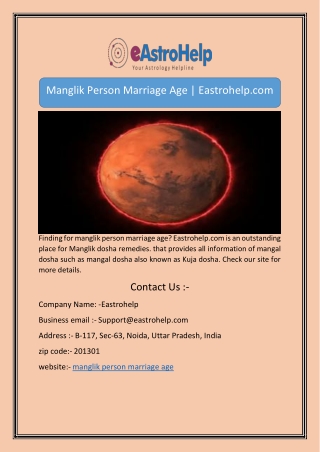 Manglik Person Marriage Age | Eastrohelp.com
