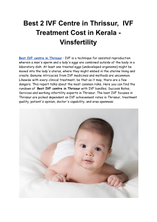 Best 2 IVF Centre in Thrissur,  IVF Treatment Cost in Kerala - Vinsfertility