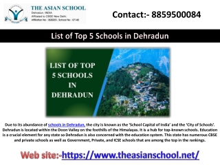 List of Top 5 Schools in Dehradun