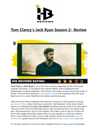 Tom Clancy’s Jack Ryan Season 2– Review