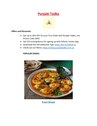 20% Off- Punjabi Tadka Indian Takeaway Delivery Salisbury Menu, SA