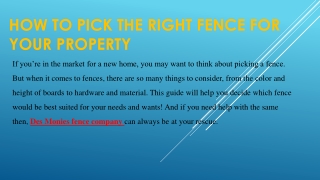 How To Pick The Right Fence For Your Property
