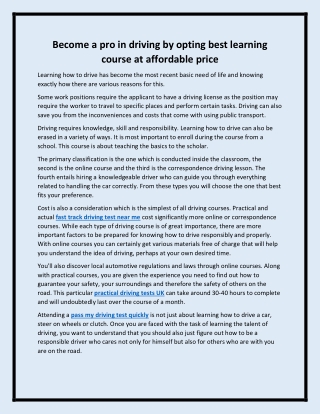 Become a pro in driving by opting best learning course at affordable price