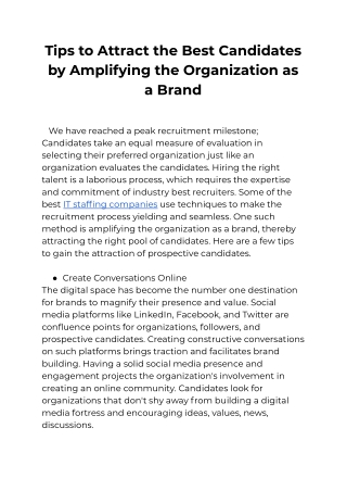 Tips to Attract the Best Candidates by Amplifying the Organization as a Brand