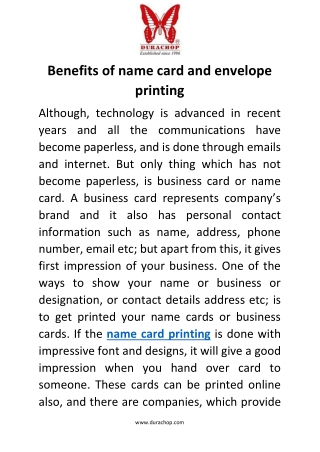 Benefits of name card and envelope printing