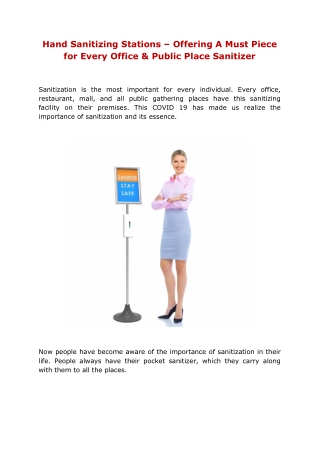 Hand Sanitizing Stations – Offering A Must Piece for Every Office & Public Place Sanitizer