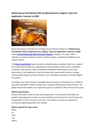 Global Honey Food Market Research Report 2021-2026
