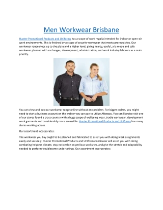 Men Workwear Brisbane