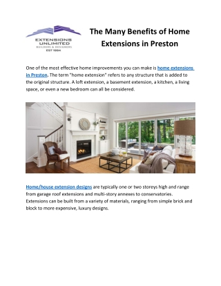 The Many Benefits of Home Extensions in Preston