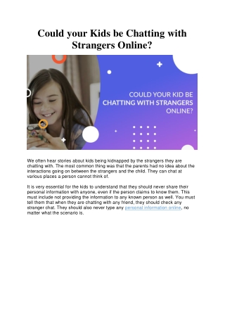 Could your Kids be Chatting with Strangers Online
