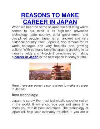 REASONS TO MAKE CAREER IN JAPAN